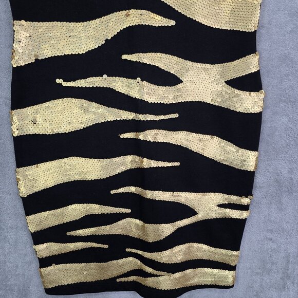 Womens Outlander Evening Gold & Black Sequin Zebra Print Bodycon Dress Size S - Picture 5 of 9